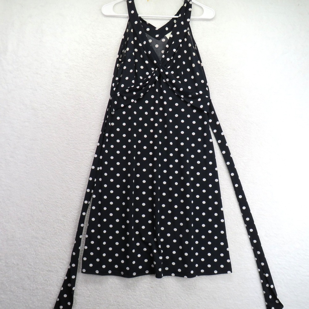Ann Taylor LOFT Dress Womens 4‎ Black White Polka Dot Wrap Tie Waist Sleeveless